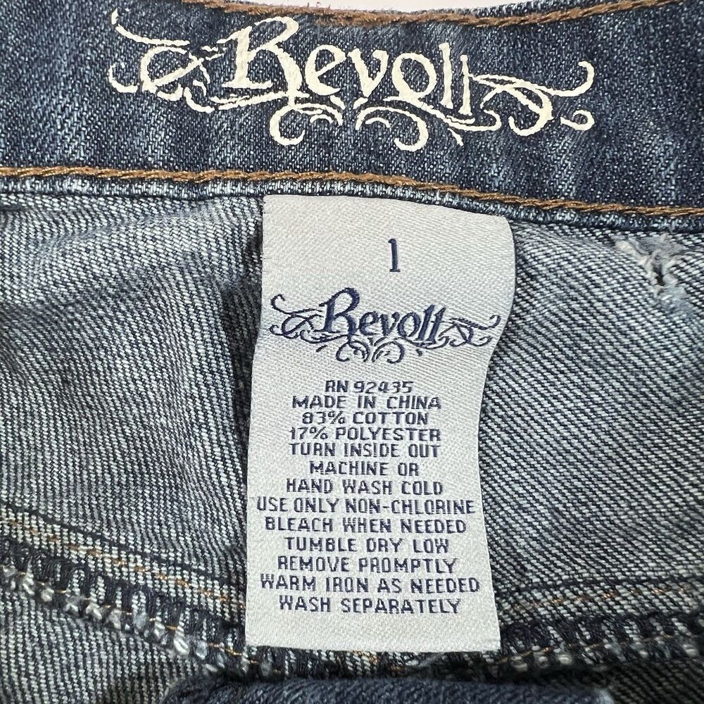 Revolt Distressed Denim Blue Jean Cuff Stretch Jean Shorts Juniors Size 1 - Picture 5 of 6